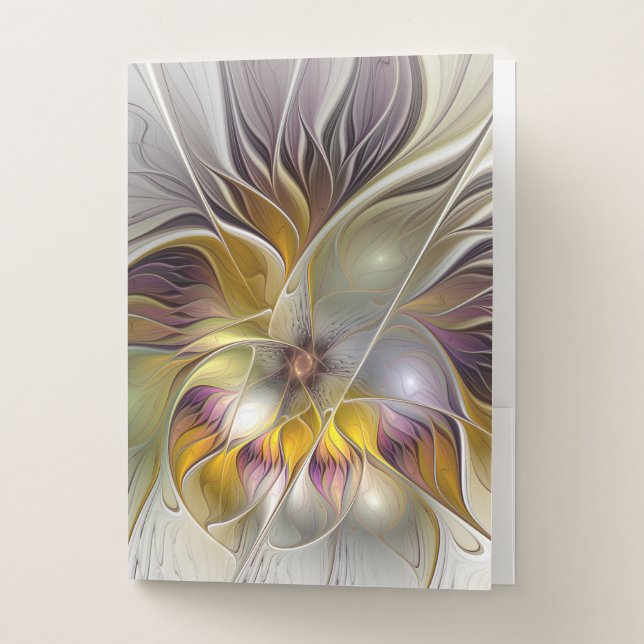 Abstract Colorful Fantasy Flower Modern Fractal Pocket Folder (Front)