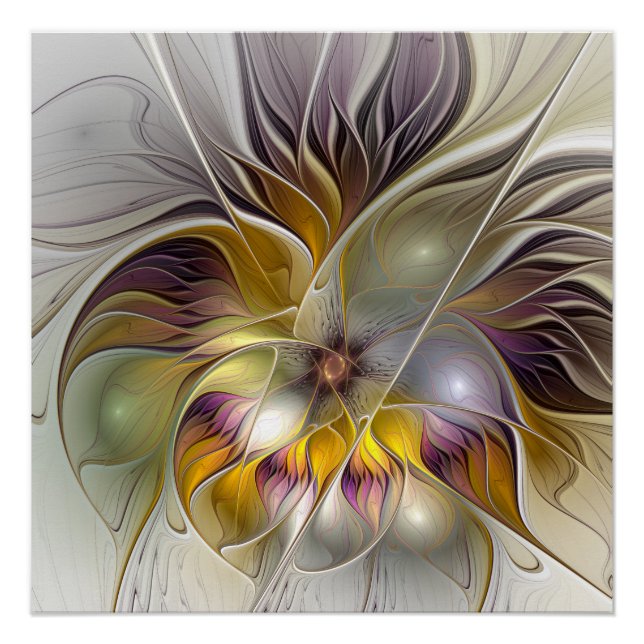 Abstract Colorful Fantasy Flower Modern Fractal Poster (Front)