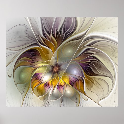 Abstract Colorful Fantasy Flower Modern Fractal Poster
