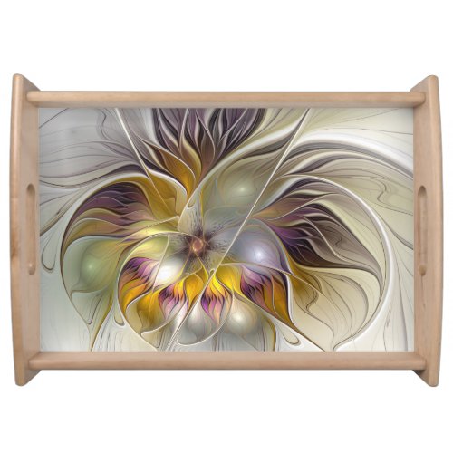 Abstract Colorful Fantasy Flower Modern Fractal Serving Tray