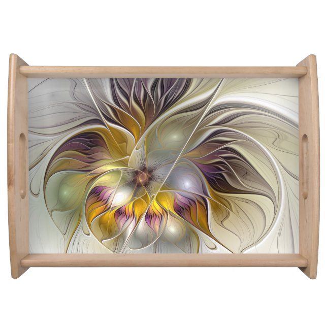 Abstract Colorful Fantasy Flower Modern Fractal Serving Tray (Front)