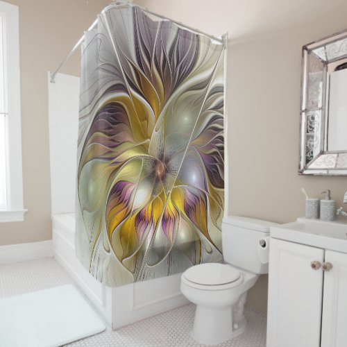 Abstract Colorful Fantasy Flower Modern Fractal Shower Curtain