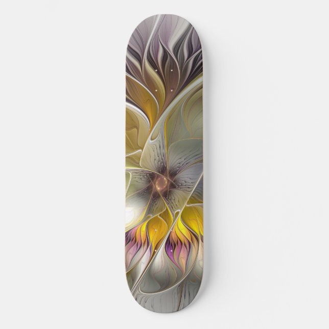 Abstract Colorful Fantasy Flower Modern Fractal Skateboard Deck (Front)