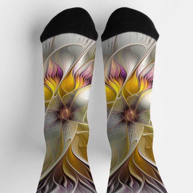 Abstract Colorful Fantasy Flower Modern Fractal Socks (Top)
