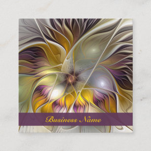 Abstract Colorful Fantasy Flower Modern Fractal Square Business Card