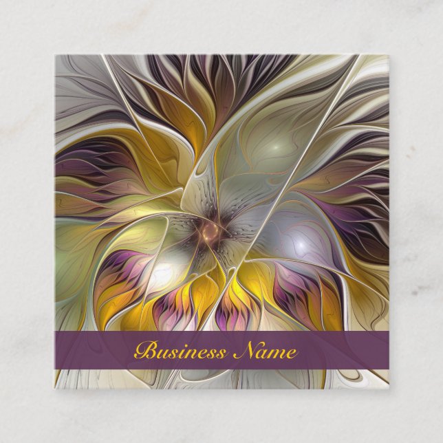Abstract Colorful Fantasy Flower Modern Fractal Square Business Card (Front)