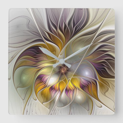 Abstract Colorful Fantasy Flower Modern Fractal Square Wall Clock