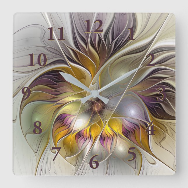 Abstract Colorful Fantasy Flower Modern Fractal Square Wall Clock (Front)