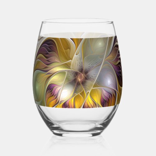 Abstract Colorful Fantasy Flower Modern Fractal Stemless Wine Glass