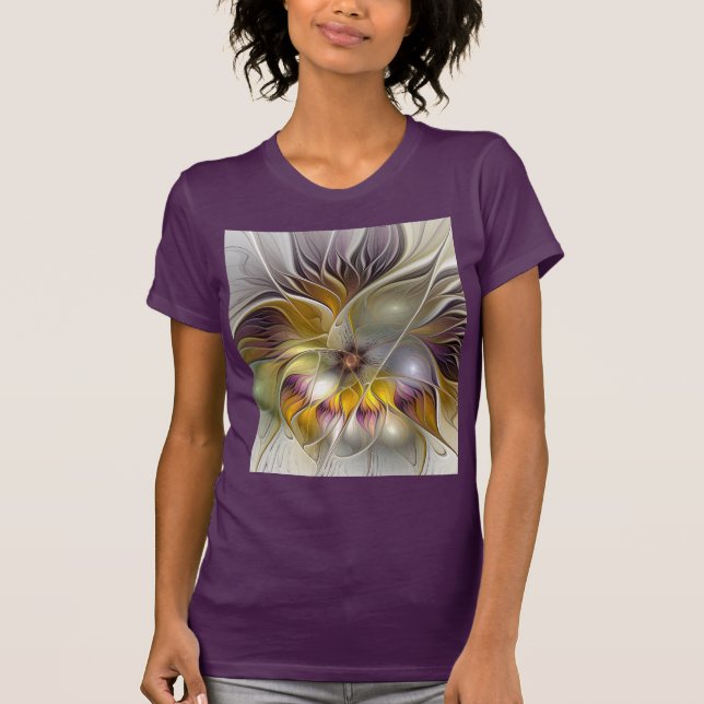 Abstract Colorful Fantasy Flower Modern Fractal T-Shirt (Front)