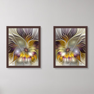 Abstract Colorful Fantasy Flower Modern Fractal Wall Art Sets