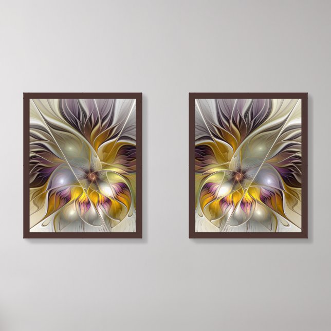 Abstract Colorful Fantasy Flower Modern Fractal Wall Art Sets (Front)