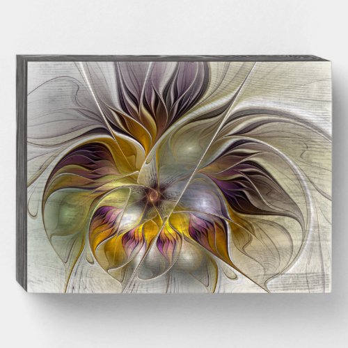 Abstract Colorful Fantasy Flower Modern Fractal Wooden Box Sign