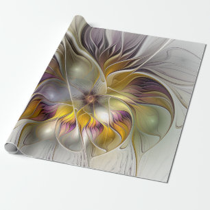 Abstract Colorful Fantasy Flower Modern Fractal Wrapping Paper