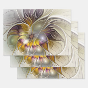 Abstract Colorful Fantasy Flower Modern Fractal Wrapping Paper Sheets