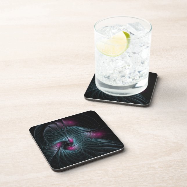 Abstract Colorful Fantasy Fractal Beverage Coaster (Right Side)