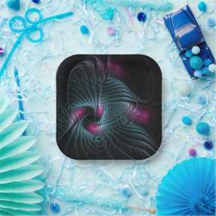 Abstract Colorful Fantasy Fractal  Paper Plates