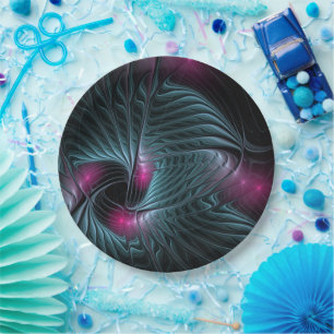 Abstract Colorful Fantasy Fractal Paper Plates