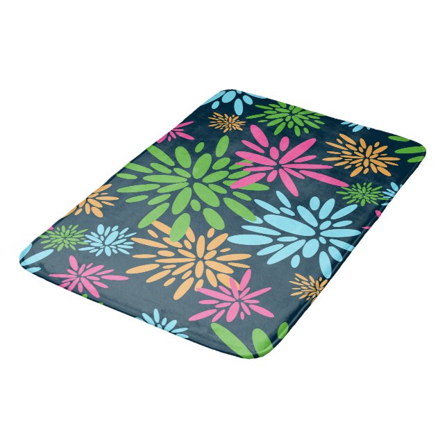 Abstract Colorful Fireworks Flowers Bath Mat (Angled)