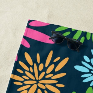 Abstract Colorful Fireworks Flowers Beach Towel