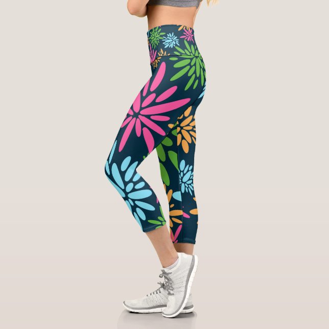 Abstract Colorful Fireworks Flowers Capris (Left)