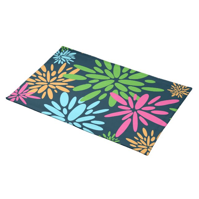 Abstract Colorful Fireworks Flowers Cloth Placemat (On Table)