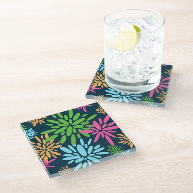 Abstract Colorful Fireworks Flowers Coaster (Angled)