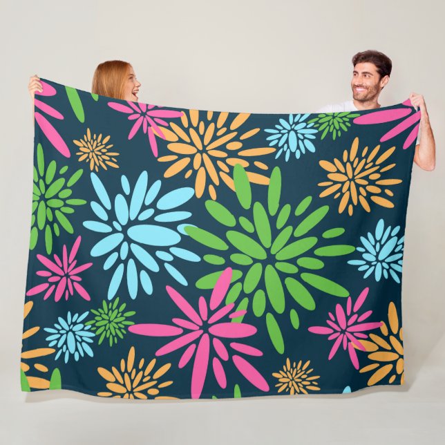 Abstract Colorful Fireworks Flowers Fleece Blanket (In Situ)