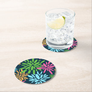 Abstract Colorful Fireworks Flowers Paper Coaster