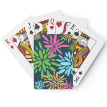 Abstract Colorful Fireworks Flowers Playing Cards