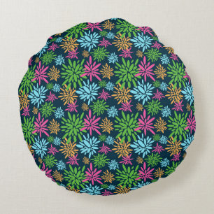 Abstract Colorful Fireworks Flowers Round Pillow