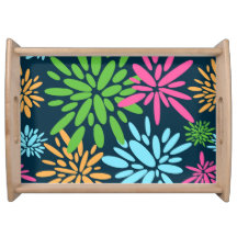 Abstract Colorful Fireworks Flowers Serving Tray