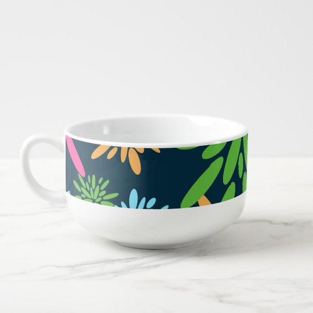 Abstract Colorful Fireworks Flowers Soup Mug (Right)