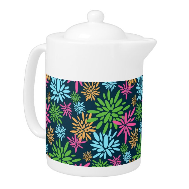 Abstract Colorful Fireworks Flowers Teapot (Left)