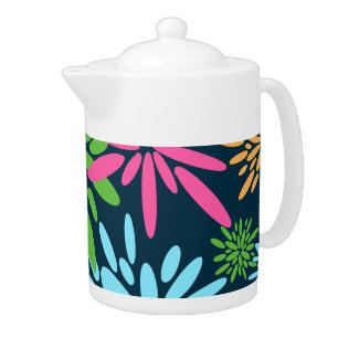 Abstract Colorful Fireworks Flowers Teapot
