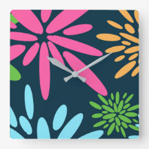 Abstract Colorful Fireworks Flowers Wall Clock