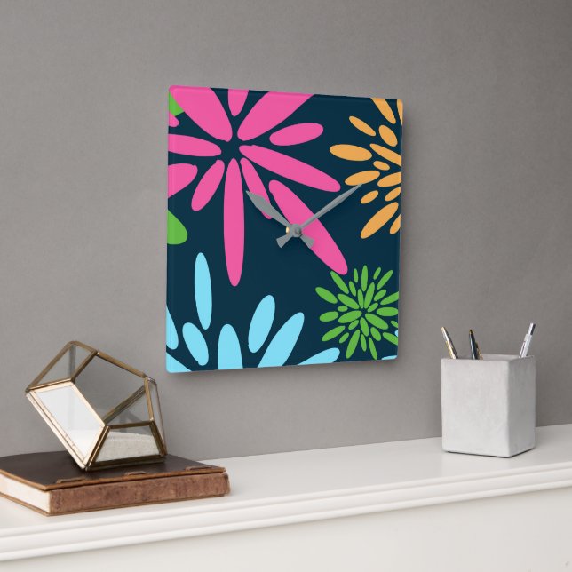 Abstract Colorful Fireworks Flowers Wall Clock (Office)