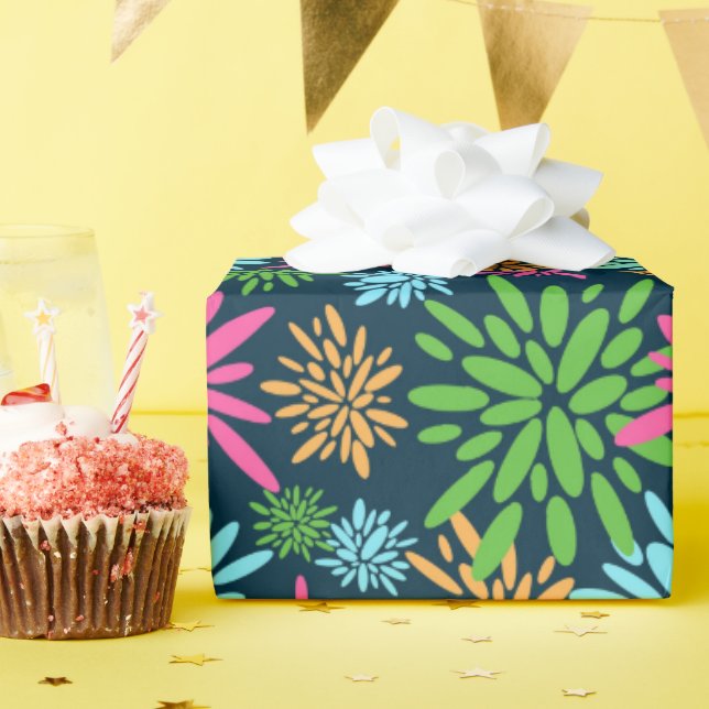 Abstract Colorful Fireworks Flowers Wrapping Paper (Birthday Party)
