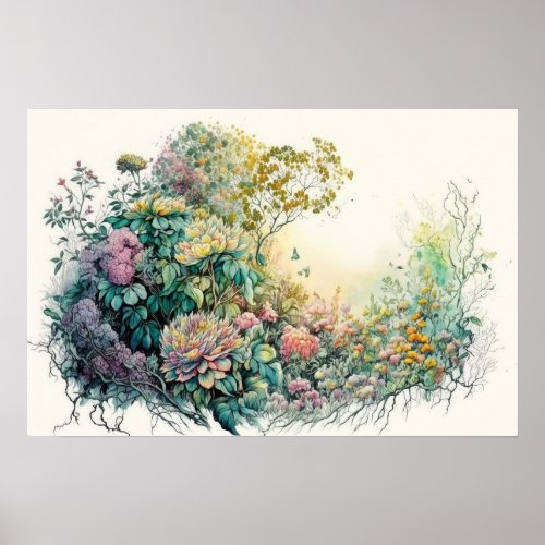 Abstract Colorful Floral Fence in Spring Poster