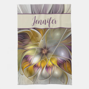 Abstract Colorful Flower Modern Fractal Art Name Kitchen Towel