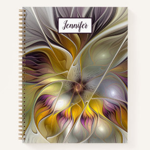 Abstract Colorful Flower Modern Fractal Art Name Notebook