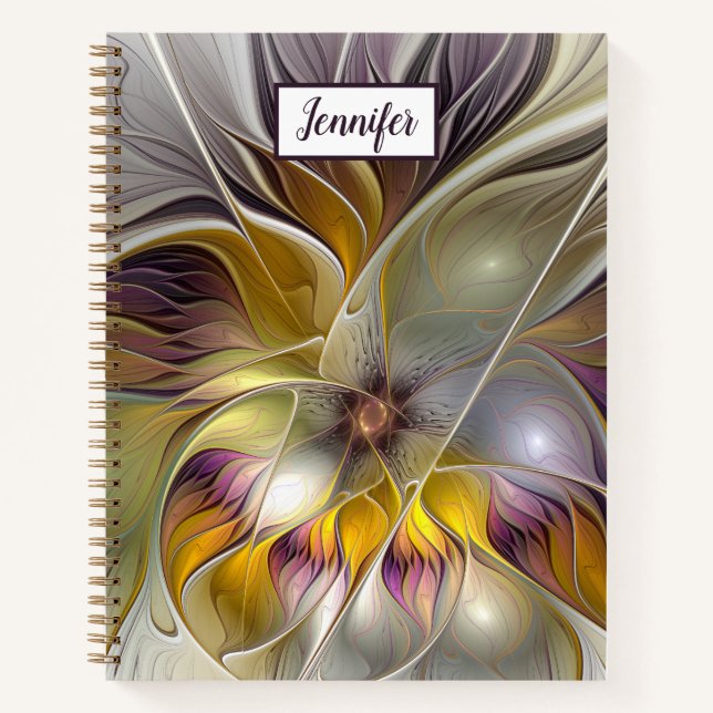Abstract Colorful Flower Modern Fractal Art Name Notebook (Front)