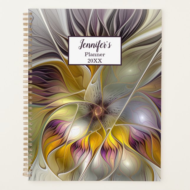 Abstract Colorful Flower Modern Fractal Art Name Planner (Front)