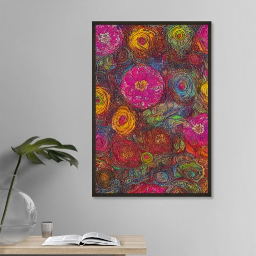 Abstract Colorful Flowers Ai Art Poster