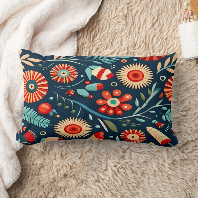  Abstract Colorful Flowers and Leaves Pattern Lumbar Pillow (Blanket)