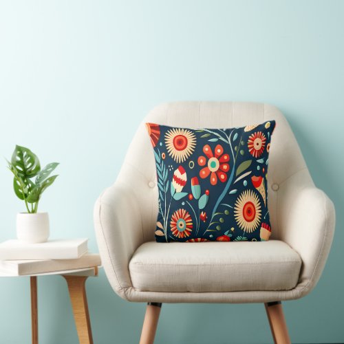 Abstract Colorful Flowers and Leaves Pattern  Throw Pillow