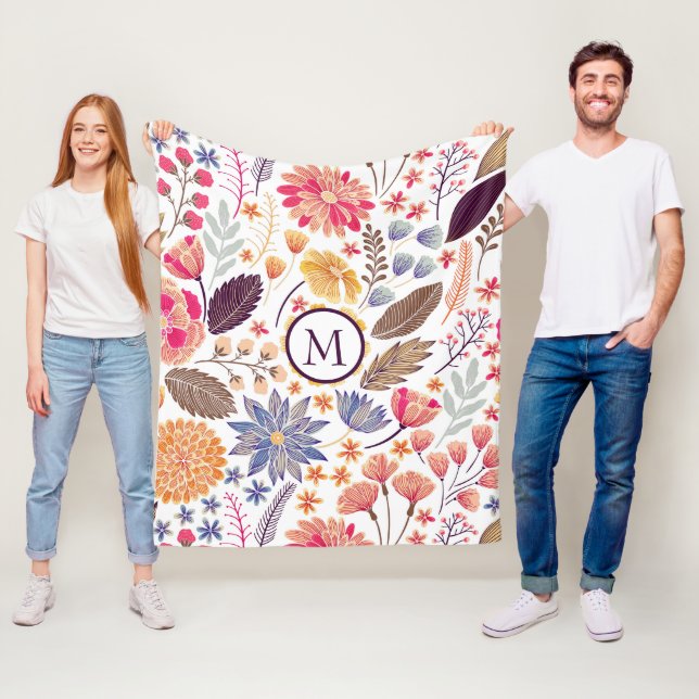 Abstract Colorful Flowers Fleece Blanket (In Situ)