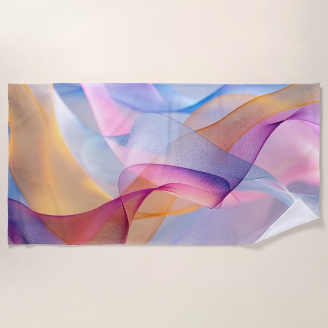 Abstract Colorful Flowing Ribbons Beach Towel (Front)
