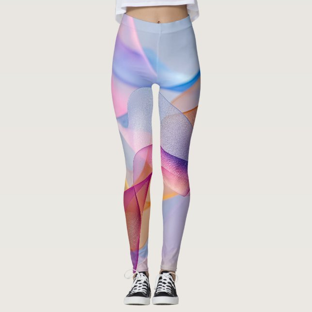 Abstract Colorful Flowing Ribbons Leggings (Front)