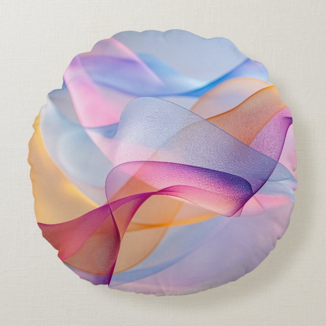 Abstract Colorful Flowing Ribbons Round Pillow (Front)